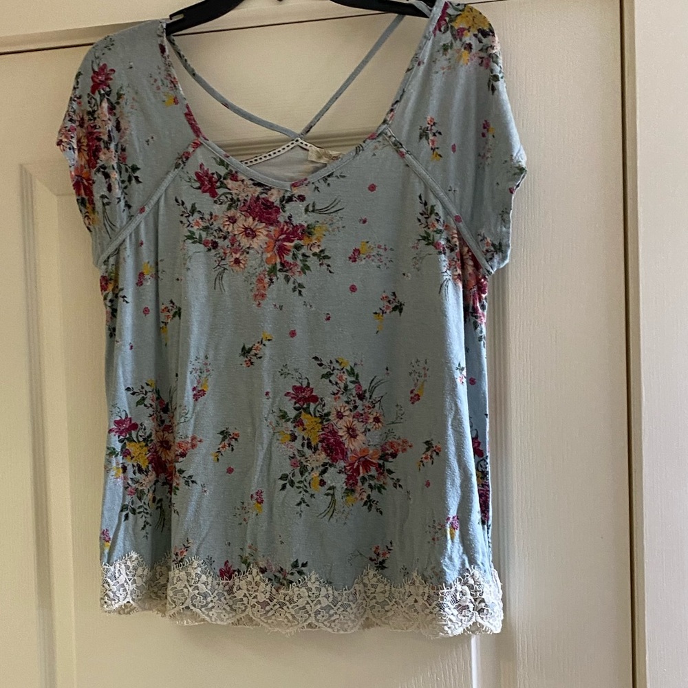 Light Blue Shirt With Flowers